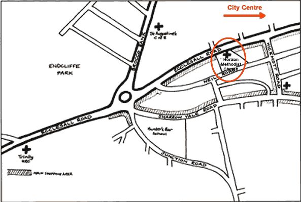 Map showing location of Horizon Methodist Church